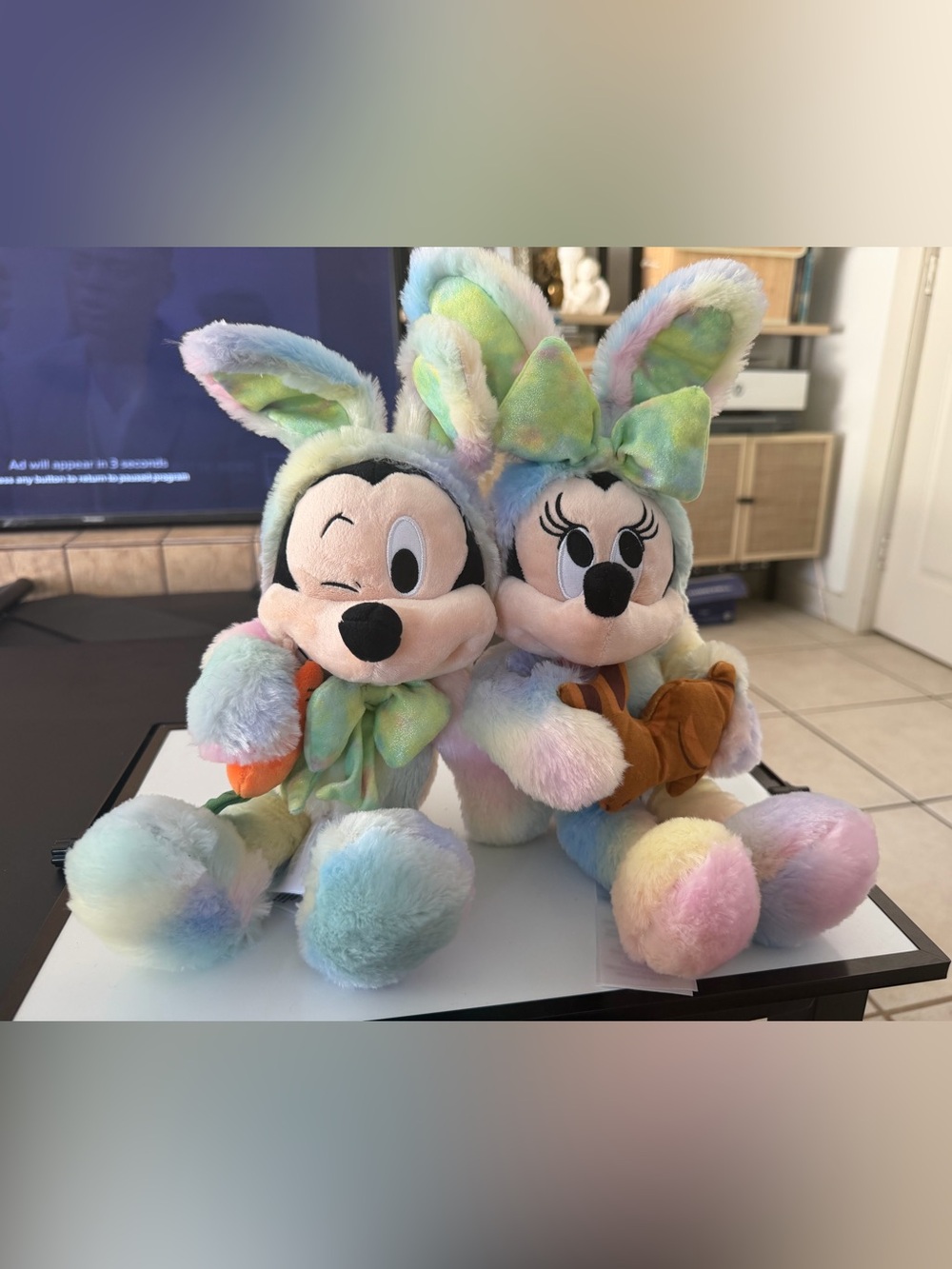 Disney Parks Easter Bunny Mickey Minnie Mouse Plush Set Pastel Tie Dye Spring
